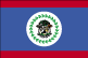 Flag of Belize is blue with a narrow red stripe along the top and the bottom edges; centered is a large white disk bearing the coat of arms; the coat of arms features a shield flanked by two workers in front of a mahogany tree with the related motto SUB UMBRA FLOREO (I Flourish in the Shade) on a scroll at the bottom, all encircled by a green garland.