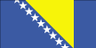 The Bosnia and Herzegovina flag is a wide medium blue vertical band on the fly side with a yellow isosceles triangle abutting the band and the top of the flag; the remainder of the flag is medium blue with seven full five-pointed white stars and two half stars top and bottom along the hypotenuse of the triangle.