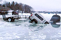 Image of truck and car in lake