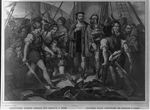 Christophe Colombe appaise une revolte a board / Cristobal Colon apaciguando una rebelion a bordo