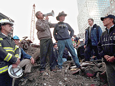 President Bush at ground zero. Credit: Eric Draper/White House/Getty Images.