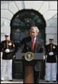 President George W. Bush delivers remarks during Military Spouse Day Tuesday, May 6, 2008, at the White House. Begun in 1984, the day was established to acknowledge the profound impact military spouses have on service members and to honor their volunteer service in educational, social and community endeavors. White House photo by Chris Greenberg