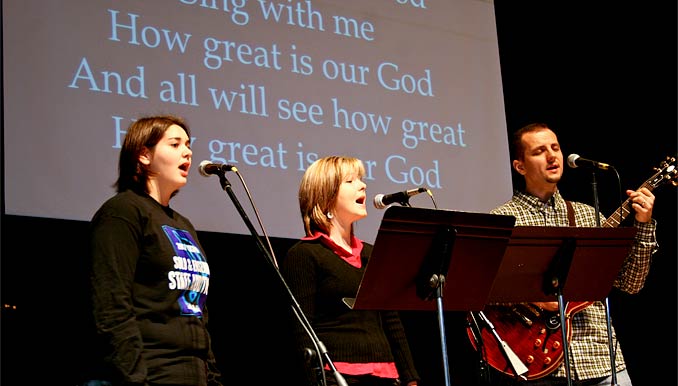 students in chapel