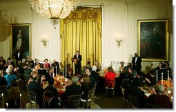 President George W. Bush delivers remarks during a social dinner for the President of Colombia Alvaro Uribe Saturday, Sept. 20, 2008, in the East Room of the White House. White House photo by Joyce N. Boghosian