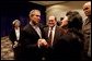 After meeting privately with the leadership and graduates of Campus for Human Development, President George W. Bush talks with program graduates David Barclay, left, LuAnn Nicholas, center, and Bob Head at Opryland in Nashville, Tenn., Feb. 10, 2003. White House photo by Tina Hager