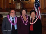 Congressman Abercrombie with House Speaker Nancy Pelosi and Congresswoman Mazie Hirono.