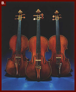 Three violins from a collection of seven Cremonese stringed instruments in the Music Division of the Library of Congress