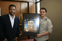 Congressman Jackson with Jeremy Wright, who is holding his art work -- 'Broken Down'
