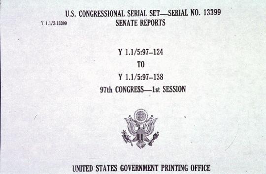 Polymer Divider provided at end of each Congress to turn myriad of microfiche of Documents and Reports into U.S. Congressional Serial Set in microfiche