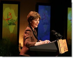 Mrs. Laura Bush addresses her remarks at the first-ever White House Summit on Malaria, Thursday, Dec. 14, 2006, at the National Geographic Society in Washington, D.C. The President’s Malaria Initiative, a five-year $1.2 billion program to eradicate malaria in 15 countries, announced at the summit that it will launch a further $30 million Malaria Communities Program to build independent, sustainable malaria-control projects in Africa. White House photo by Shealah Craighead