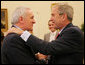 President George W. Bush offers a warm welcome Prime Minister Bertie Ahern of Ireland on his visit to the White House Wednesday, April 30, 2008. White House photo by Chris Greenberg