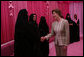 Mrs. Laura Bush meets one-on-one with women in the Pink Majlis Monday, Oct. 22, 2007, at the Sheikh Khalifa Medical Center in Abu Dhabi, United Arab Emirates. The Majlis is a tradition of open forum for a wide range of topics. The Majlis focuses on issues related to breast cancer. White House photo by Shealah Craighead