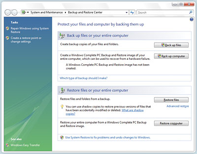 Windows Vista and Windows Media Center back up feature helps to ensure that you do not lose any of your programming.