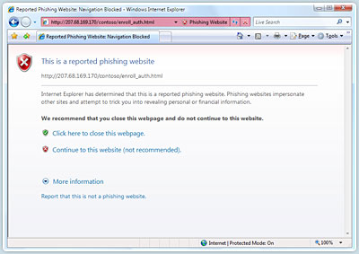 Windows Vista Ultimate anti-phishing technology protects your personal information.