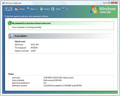 Windows Vista Ultimate with Windows Defender automatically prevents the download of unwanted software.