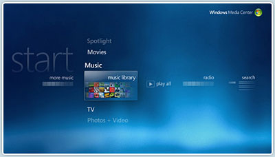 The Windows Media Center feature in Windows Vista makes it easier to search your music library, burn CDs, buy and download music, add pictures and slideshows and more