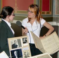 Jessica Anderson being interviewed by Stephanie Kaye.