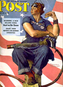 Norman Rockwell's Rosie, one of many versions of the famous World War II factory worker Rosie the Riveter, from the cover of The Saturday Evening Post