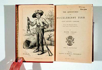 The London publication of Mark Twain's Huckleberry Finn, 1884, which proved very popular in Great Britain.