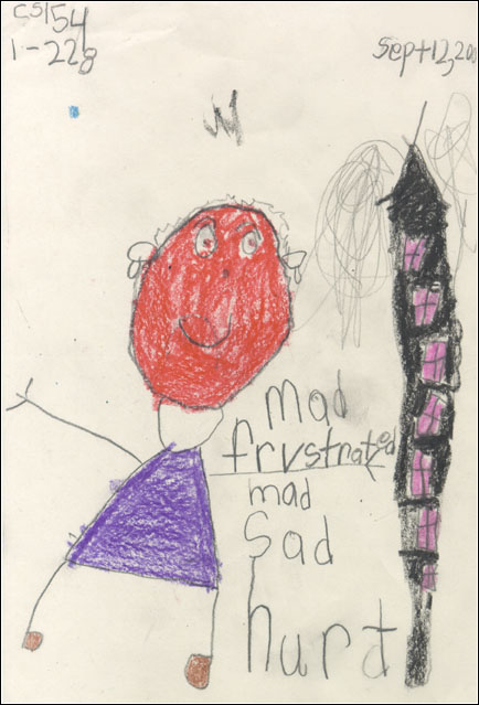 A child's illustration of the World Trade Center Attacks.
