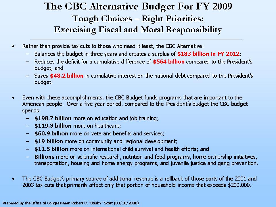 Overview of the Congressional Black Caucus Alternative Budget for FY 2008