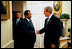 On the eve of the war in Iraq, President Bush meets with President Paul Biya of Cameroon for a bilateral meeting and dinner at the White House Thursday, March 20, 2003. The President congratulated President Biya on Cameroon's successful record of reform, and encouraged him to continue to tackle sensitive issues, such as governance and privatization. President Bush praised Biya for his leadership to resolve the Bakassi dispute peacefully. President Biya has been supportive of U.S. effort to combat international terrorism.