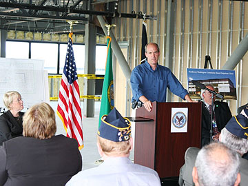 After years of work, Larsen announces the permanent location of Northwest Washington's new outpatient clinic for veterans (July 2008)