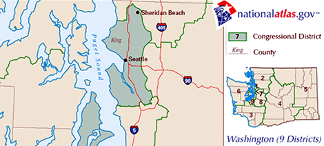 Map of Washington state's seventh congressional district