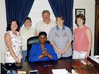  Representative Gwen Moore meets with the Time Warner Cable Crystal Apple Teacher of the Year Winners Jacqueline Pollman, Linda Wambolt, Carlos Kreibich, Ann Buechel-Haack