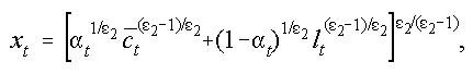 for each period t, x is a function of cbar, l, and epsilon2