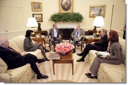 President George W. Bush meets with U.S. Ambassador to Iraq Dr. Zalmay Khalilzad in the Oval Office Wednesday, Oct. 26, 2005. White House photo by Eric Draper 