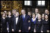 President George W. Bush and Mrs. Laura Bush pose for a photo with Ukrainian President Viktor Yushchenko and the Credo Chamber Choir Tuesday, April 1, 2008, after a musical performance at St. Sophia's Cathedral in Kyiv, Ukraine.