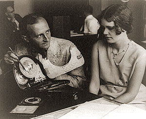 Major William F. Friedman,  explains ciphering  machine to Louise Newkirk