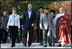 President George W. Bush and Laura Bush arrive at the Bulguksa Temple Thursday, Nov. 17, 2005, in Gyeongju, Korea with Korean President Moo Hyun Roh and his wife Yang-Sook Kwon.