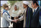 Mrs. Laura Bush meets with local leaders as she arrives June 9, 2008 at the Bamiyan Bazaar in Afghanistan to inaugurate work on the road project. White House photo by Shealah Craighead