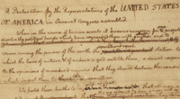 Detail from the handwritten Declaration of Independence.