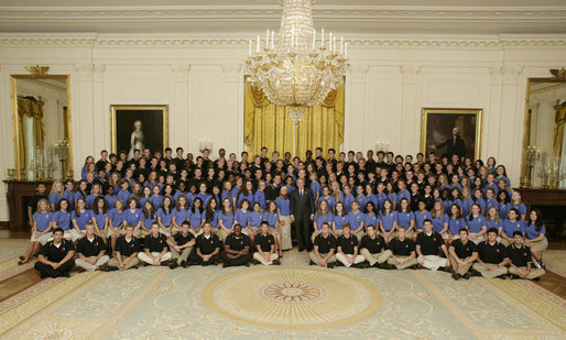 President George W. Bush poses for a photo with the 2006 Boys and Girls Nation delegates Friday, July 28, 2006, in the East Room of the White House. The Boys and Girls Nation, sponsored by the American Legion, meet annually in Washington, D.C. to gain practical insight into the operation of the Federal Government. White House photo by Paul Morse