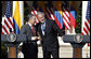 President George W. Bush talks with Colombian President Alvaro Uribe following a joint press availability Saturday, Sept. 20, 2008, in the Rose Garden at the White House. White House photo by Eric Draper