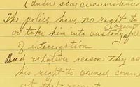Warren's handwritten notes concerning the Miranda decision
