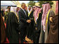 President George W. Bush is greeted by a Kuwaiti welcoming delegation Friday, Jan. 11, 2008, during the arrival ceremonies at Kuwait International Airport in Kuwait City, the second stop on the President's eight-day, Mideast visit. White House photo by Eric Draper