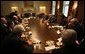 President George W. Bush meets with Dr. Henry Kissinger, former Russian Prime Minister Yevgeniy Primakov, and other senior American and Russian statesmen and policy experts Friday, Jan. 18, 2008, in the Cabinet Room of the White House. The meeting presented an opportunity for the President to hear views from the delegation on a variety of issues important to the United States and to Russia and reflects the high value the President attaches to the U.S.-Russia bilateral relationship. This informal dialogue, co-chaired by Dr. Kissinger and Mr. Primakov, was initiated in 2007 with the support of Presidents Bush and Putin, to foster discussion of important issues on the U.S.-Russia agenda. White House photo by Eric Draper