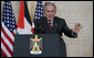 President George W. Bush responds to a reporter’s question Thursday, Jan. 10, 2008, during a joint press availability with President Mahmoud Abbas of the Palestinian Authority, in Ramallah. White House photo by Chris Greenberg