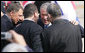 President George W. Bush is greeted by well-wishers along the red carpet at Ben Gurion International Airport Wednesday, Jan. 9, 2008, after arriving in Tel Aviv to begin his eight-day, Mideast visit. White House photo by Chris Greenberg