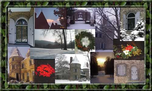 Collage of winter scenes at Grey Towers