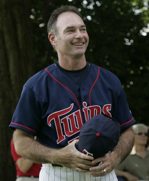 Minnesota Twins baseball star Paul Molitor is introduced to the crowd Sunday, July 24, 2005, at a Tee Ball game on the South Lawn of the White House, where he participated as first base coach. White House photo by Paul Morse