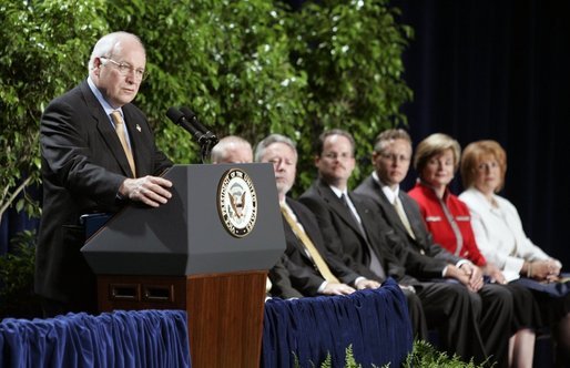 Vice President Dick Cheney addresses recipients and guests during the presentation ceremony of the 2004 Recipients of the Malcolm Baldrige National Quality Award in Washington, D.C., Tuesday, July 20, 2005. White House photo by Paul Morse