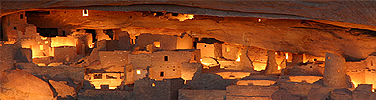 Image of Mesa Verde's Cliff Palace at night illuminated