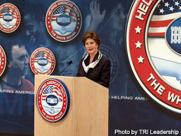 Photo of Laura Bush presenting at IUPUI