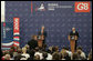 President George W. Bush and President Vladimir Putin of Russia, answer questions from reporters during a joint press availability at the International Media Center at the Konstantinovsky Palace Complex in Strelna, Russia, site of the 2006 G8 Summit. White House photo by Paul Morse