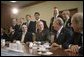 President George W. Bush and fellow APEC leaders participate in a dialogue with members of the APEC Business Advisory Council Friday, Nov. 18, 2005, prior to the opening of the 2005 APEC conference. White House photo by Paul Morse